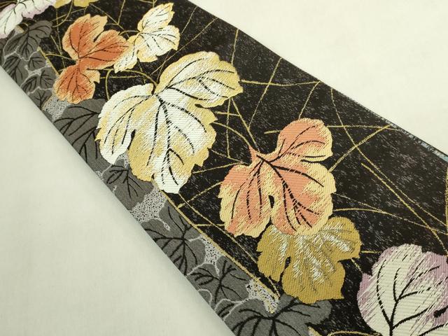 平和屋着物●極上 両面 半幅帯 蔦の葉文 金糸 逸品 DZAB8581kh6