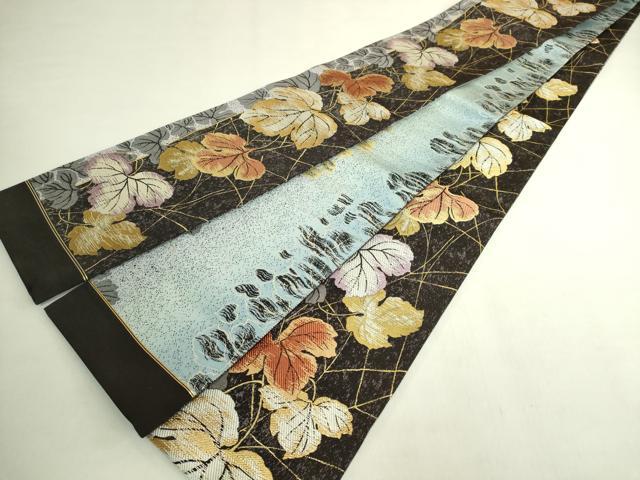 平和屋着物●極上 両面 半幅帯 蔦の葉文 金糸 逸品 DZAB8581kh6