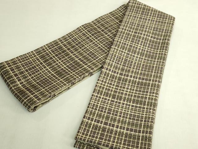 平和屋着物●極上 両面 半幅帯 青木勉 輪繋ぎ 格子 金銀糸 逸品 DZAB8583kh6
