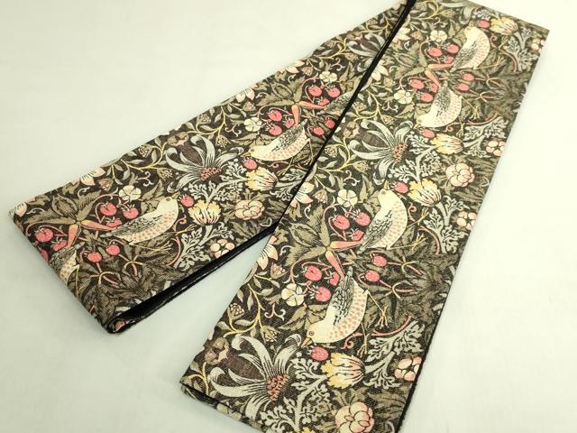 平和屋着物●極上 半幅帯 ウィリアム・モリス いちご泥棒 金通し地 逸品 未使用 DZAB8593kh6