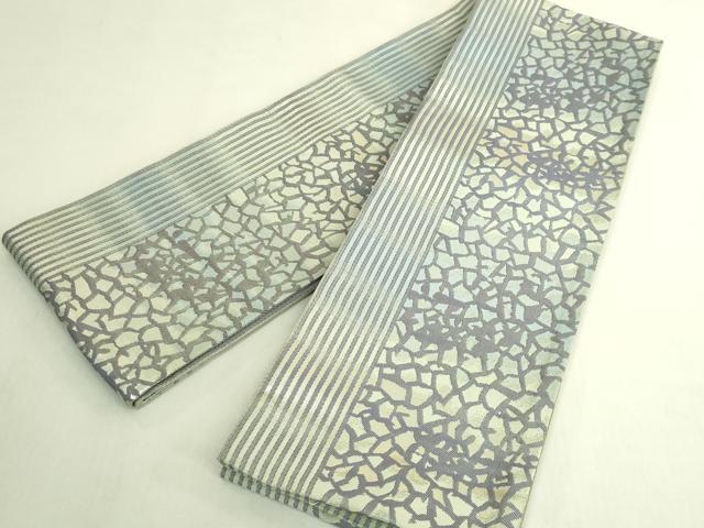 平和屋着物●極上 両面 半幅帯 わよしれ 氷割れ間道 縞 銀糸 逸品 DZAB8595kh6