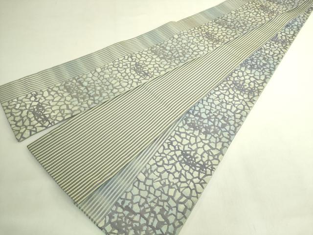 平和屋着物●極上 両面 半幅帯 わよしれ 氷割れ間道 縞 銀糸 逸品 DZAB8595kh6