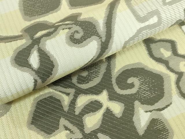 平和屋着物●極上 本場筑前博多織 両面 半幅帯 唐草文 横段文 協和織物 博多金ラベル 反端付き 逸品 未使用 DZAB8599kh6