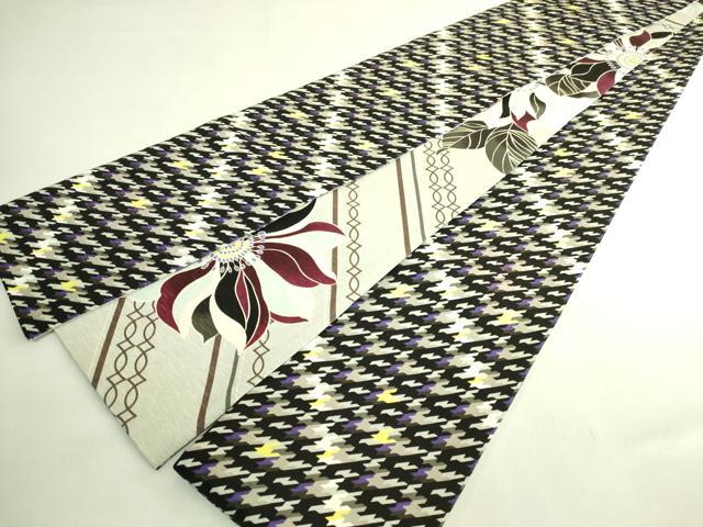 平和屋着物●極上 両面 半幅帯 WAKKA ワッカ 枝花 千鳥格子 逸品 未使用 DZAB8602kh6