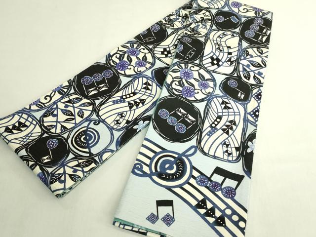 平和屋着物●極上 両面 半幅帯 WAKKA ワッカ 音符 唐草 逸品 未使用 DZAB8603kh6