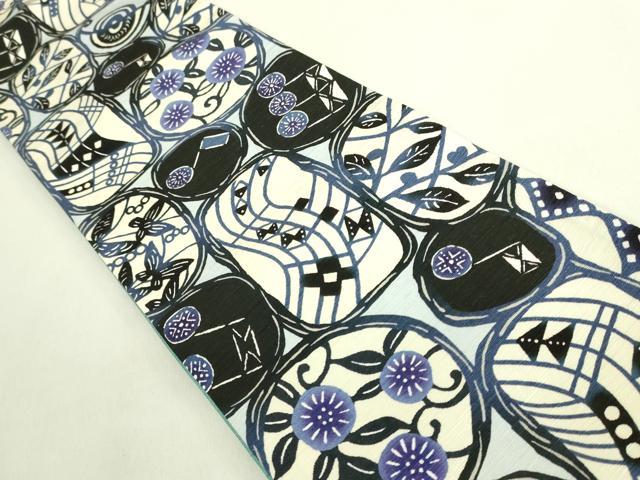 平和屋着物●極上 両面 半幅帯 WAKKA ワッカ 音符 唐草 逸品 未使用 DZAB8603kh6