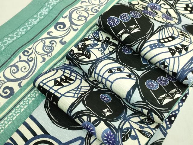 平和屋着物●極上 両面 半幅帯 WAKKA ワッカ 音符 唐草 逸品 未使用 DZAB8603kh6