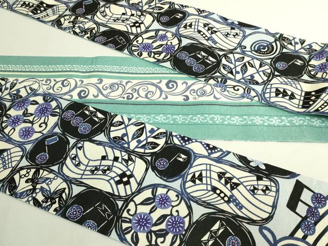 平和屋着物●極上 両面 半幅帯 WAKKA ワッカ 音符 唐草 逸品 未使用 DZAB8603kh6