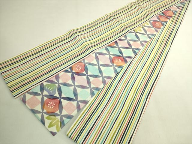 平和屋着物●極上 両面 半幅帯 WAKKA ワッカ 松竹梅 縞 逸品 未使用 DZAB8604kh6
