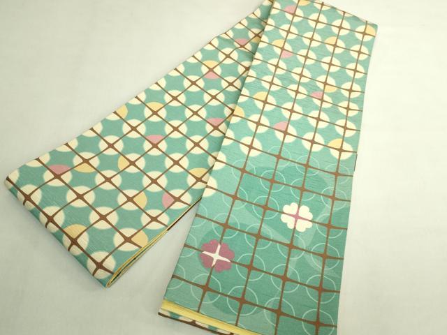 平和屋着物●極上 両面 半幅帯 WAKKA ワッカ クローバー 格子 逸品 未使用 DZAB8605kh6
