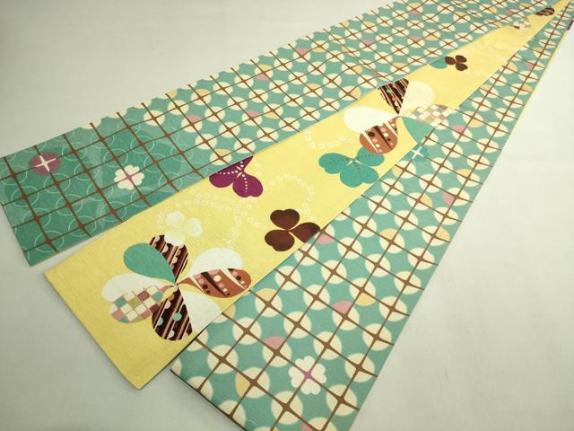 平和屋着物●極上 両面 半幅帯 WAKKA ワッカ クローバー 格子 逸品 未使用 DZAB8605kh6