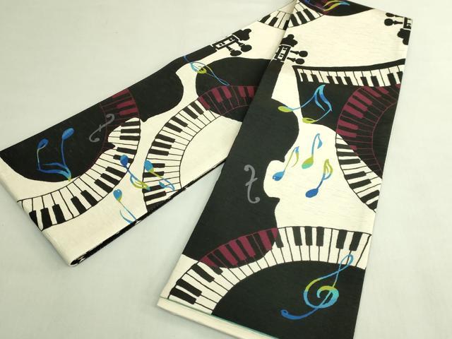 平和屋着物●極上 両面 半幅帯 WAKKA ワッカ 音符 ピアノ 啄木鳥 逸品 DZAB8606kh6