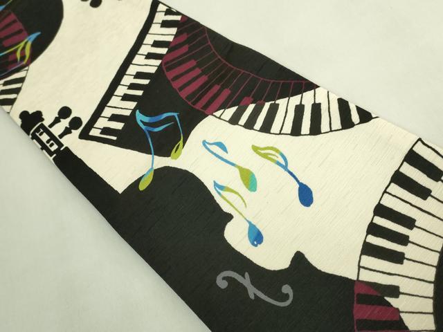 平和屋着物●極上 両面 半幅帯 WAKKA ワッカ 音符 ピアノ 啄木鳥 逸品 DZAB8606kh6