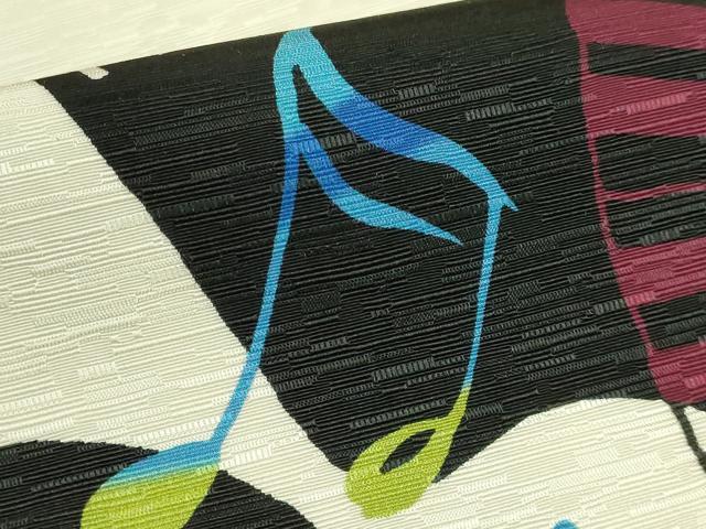 平和屋着物●極上 両面 半幅帯 WAKKA ワッカ 音符 ピアノ 啄木鳥 逸品 DZAB8606kh6