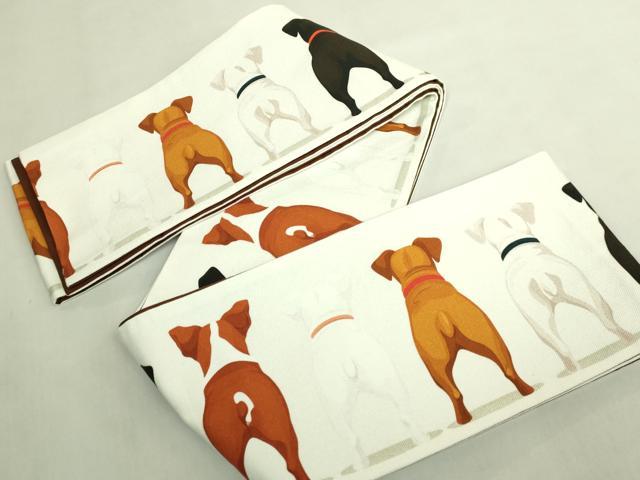平和屋着物●極上 半幅帯 紬地 犬の後ろ姿 逸品 未使用 DZAB8608kh6