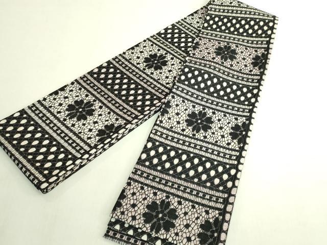 平和屋着物●極上 両面 半幅帯 レース 草花文 銀糸 逸品 DZAB8609kh6