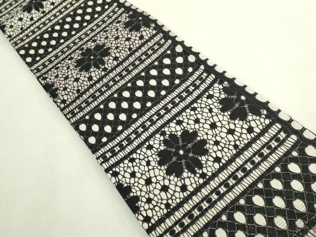 平和屋着物●極上 両面 半幅帯 レース 草花文 銀糸 逸品 DZAB8609kh6