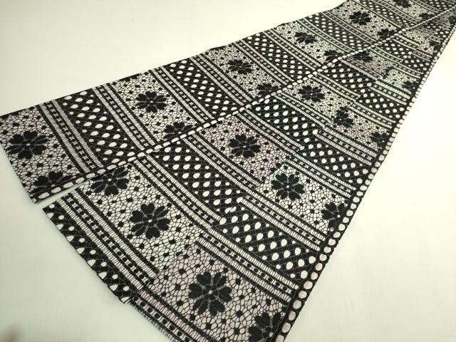 平和屋着物●極上 両面 半幅帯 レース 草花文 銀糸 逸品 DZAB8609kh6
