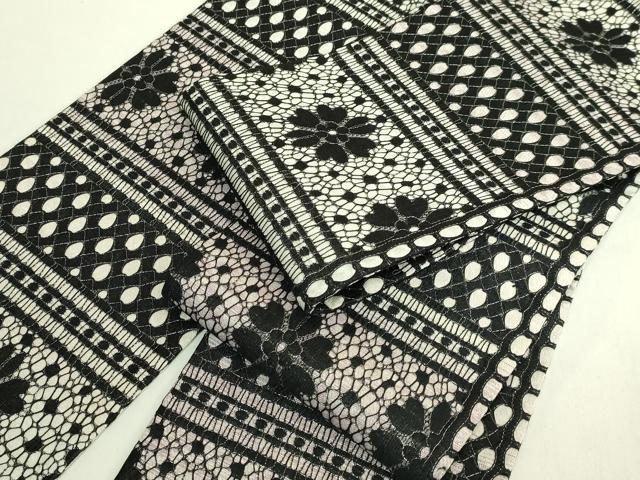 平和屋着物●極上 両面 半幅帯 レース 草花文 銀糸 逸品 DZAB8609kh6