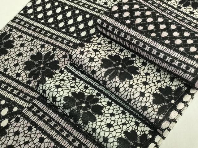 平和屋着物●極上 両面 半幅帯 レース 草花文 銀糸 逸品 DZAB8609kh6