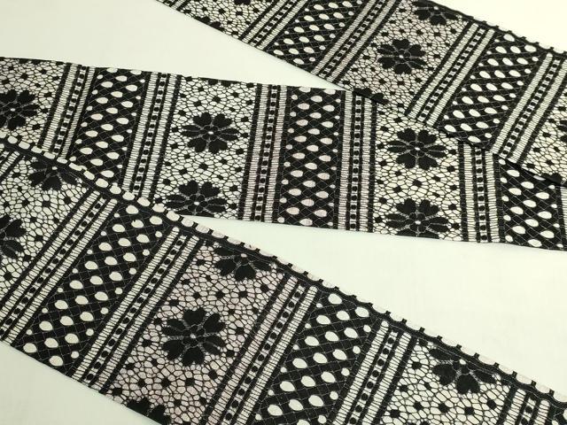 平和屋着物●極上 両面 半幅帯 レース 草花文 銀糸 逸品 DZAB8609kh6