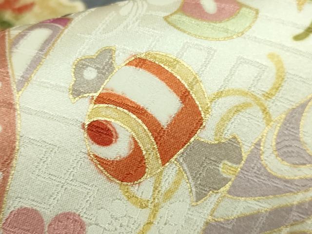 平和屋着物●極上 九寸名古屋帯 駒刺繍 雪輪花文 宝尽くし 金彩 濃い鉄紺色地 逸品 未使用 DZAB8629kh6
