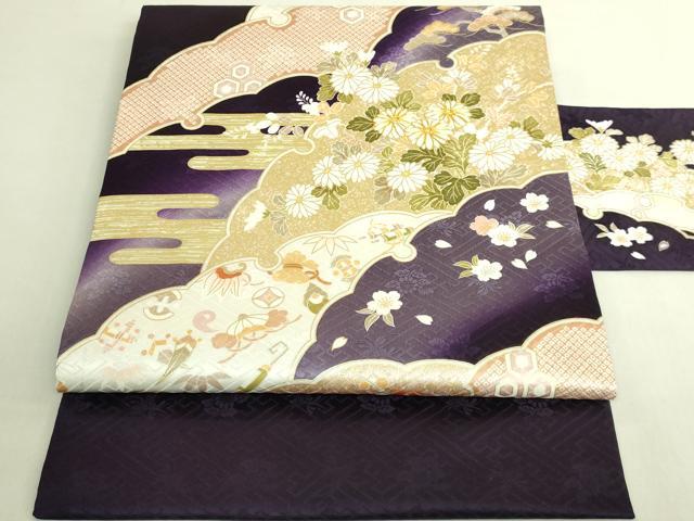 平和屋着物●極上 九寸名古屋帯 駒刺繍 雪輪花文 宝尽くし 金彩 逸品 未使用 DZAB8630kh6