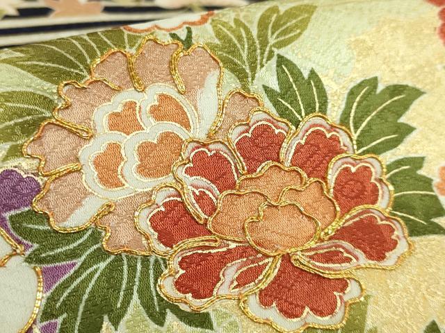 平和屋着物●極上 九寸名古屋帯 駒刺繍 流水草花文 金彩 濃い鉄紺色地 逸品 未使用 DZAB8631kh6