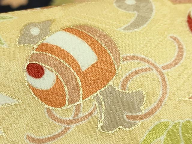 平和屋着物●極上 九寸名古屋帯 駒刺繍 宝尽くし花文 濃い鉄紺色地 金彩 逸品 未使用 DZAB8632kh6