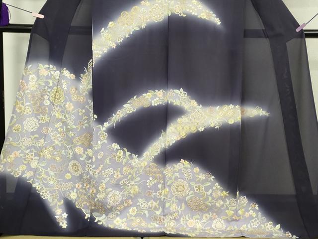 平和屋本店*極上 夏物 京都老舗 尾峨佐染繍 総刺繍 中国三大刺繍 相良刺繍 訪問着 絽 草花文 暈し染め 金糸 ロング丈 逸品 DZAB8651kh6