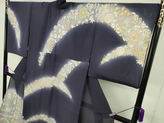 平和屋本店*極上 夏物 京都老舗 尾峨佐染繍 総刺繍 中国三大刺繍 相良刺繍 訪問着 絽 草花文 暈し染め 金糸 ロング丈 逸品 DZAB8651kh6