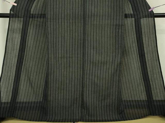 平和屋着物*極上 夏物 本場小千谷ちぢみ 麻 縞 黒地 まるやま扱い 逸品 DZAB8656kh6
