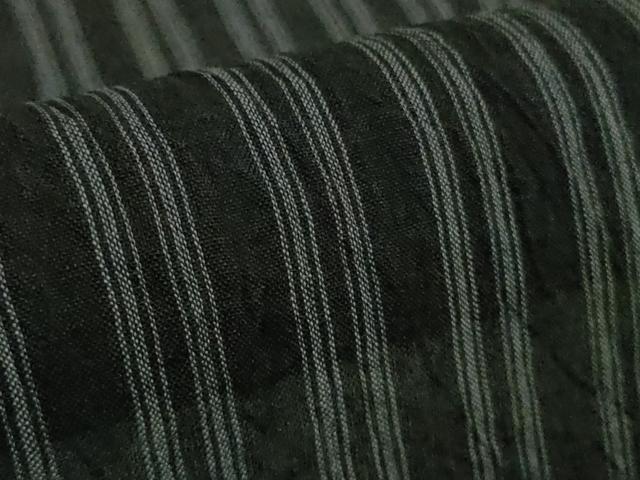 平和屋着物*極上 夏物 本場小千谷ちぢみ 麻 縞 黒地 まるやま扱い 逸品 DZAB8656kh6