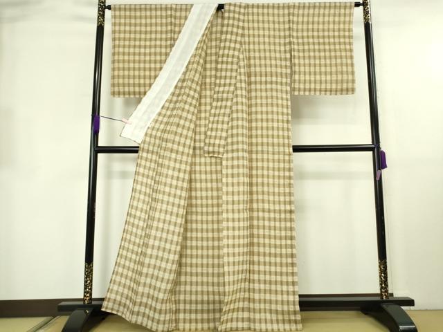 平和屋着物*極上 夏物 本場小千谷ちぢみ 麻 格子 逸品 DZAB8663kh6