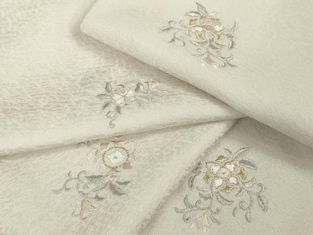 平和屋本店●極上 小紋 総刺繍 草花文 薄桜色地 金銀糸 高島屋扱い 逸品 DZAB8665kh6