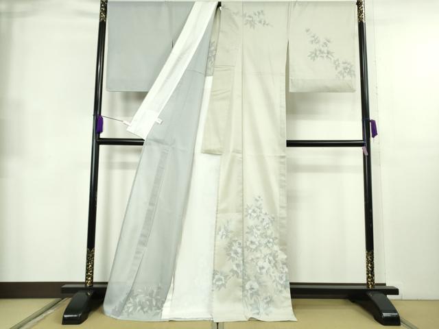 平和屋本店*極上 夏物 本場縞大島紬 夏大島 訪問着 古代染色純植物染 ウコン 草花文 大島紬美術館謹製 証紙付き ロング丈 逸品DZAB8674kh6