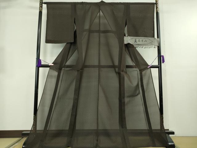 平和屋着物*極上 夏物 夏ちぢみ 紗紬 亀甲文 赤墨色地 反端付き ロング丈 逸品 未使用 DZAB8683kh6