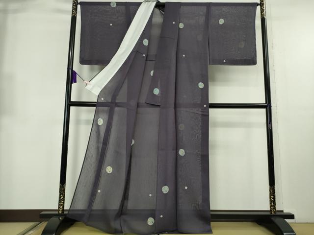 平和屋着物*極上 夏物 小紋 ぜんまい紬 手描き 草花丸文 葵 深紫色地 逸品 未使用 DZAB8687kh6