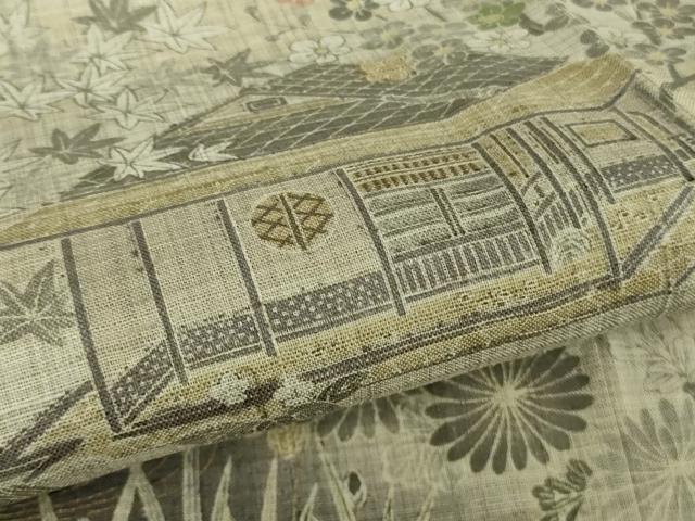 平和屋本店▽極上 染織の名門 しょうざん 生紬 単衣 風景花文 金彩 逸品 未使用 DZAB8694kh6