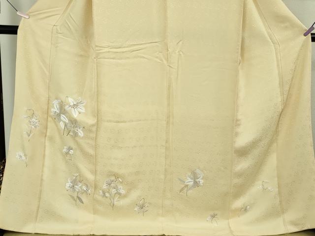 平和屋本店●極上 訪問着 総刺繍 百合 砥粉色地 金銀糸 ロング丈 逸品 DZAB8709kh6