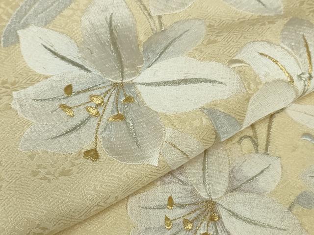 平和屋本店●極上 訪問着 総刺繍 百合 砥粉色地 金銀糸 ロング丈 逸品 DZAB8709kh6