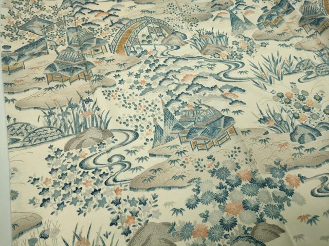 平和屋着物●極上 訪問着 紬地 藍 渡橋風景文 逸品 DZAB8712kh6