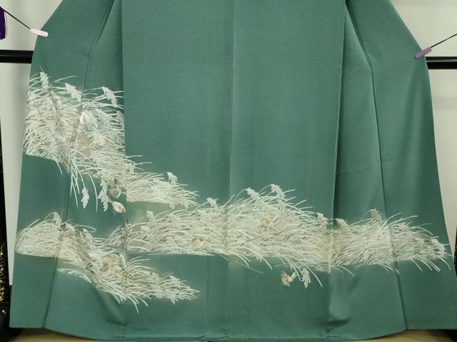 平和屋本店●極上 訪問着 総手刺繍 稲穂に雀 錆浅葱色地 金糸 やまと誂製 逸品 DZAB8721kh6