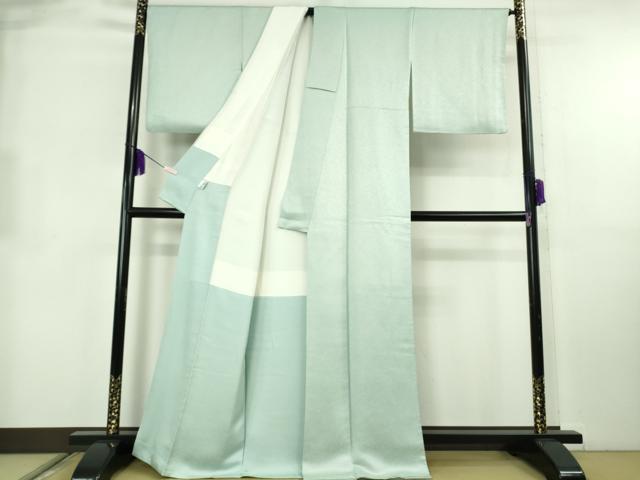 平和屋本店●最高級 二代目 久保田一竹 幻の辻が花 色無地 草花地紋 千草鼠色 銀通し地 京都きもの友禅扱い 反端付き 逸品 DZAB8722kh6