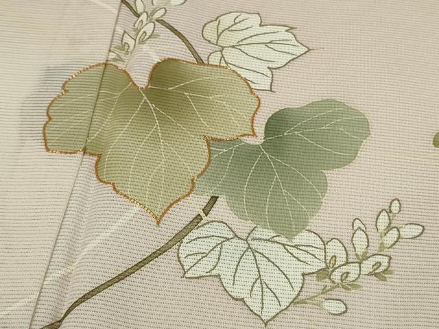 平和屋着物*極上 夏物 訪問着 絽 駒刺繍 蔦の葉花文 暈し染め 柿洗色地 金彩 逸品 DZAB8731kh6