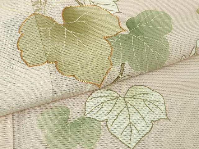 平和屋着物*極上 夏物 訪問着 絽 駒刺繍 蔦の葉花文 暈し染め 柿洗色地 金彩 逸品 DZAB8731kh6