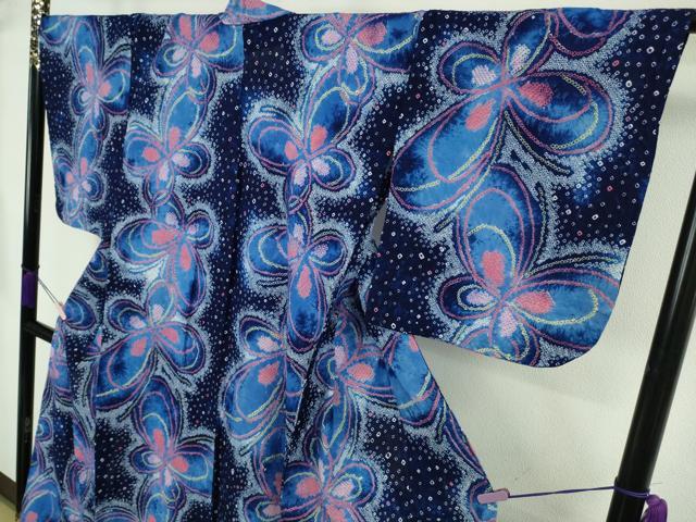 平和屋着物∴極上 夏物 浴衣 有松鳴海絞り 舞蝶文 綿 逸品 DZAB8750kh6