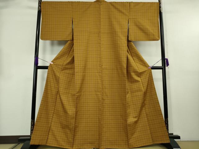平和屋本店●極上 山下八百子 本場黄八丈 市松綾織 紬 格子 逸品 DZAB8757kh6