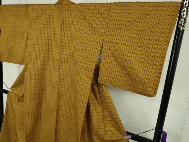 平和屋本店●極上 山下八百子 本場黄八丈 市松綾織 紬 格子 逸品 DZAB8757kh6