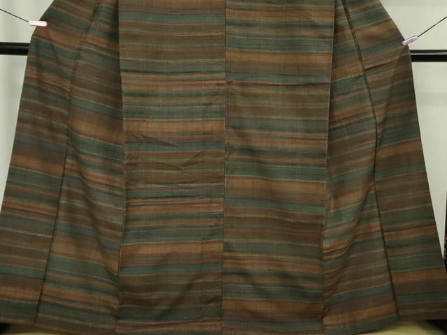 平和屋本店●極上 郡上紬 草木染 横段文 逸品 DZAB8759kh6